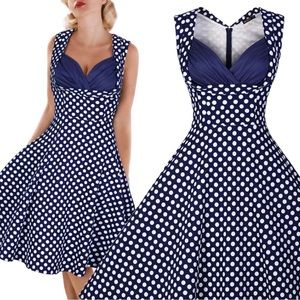 MIUSOL CONTRAST BRA INSERT RETRO POLKA DOT NAVY SKATER DRESS. SIZE 3XL. NWT
